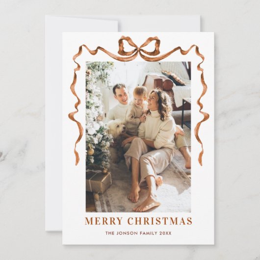 Feestelijke Merry Christmas Boho Bow Ribbon 5 Foto Feestdagenkaart (Voorkant)