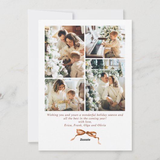 Feestelijke Merry Christmas Boho Bow Ribbon 5 Foto Feestdagenkaart (Achterkant)