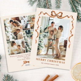 Feestelijke Merry Christmas Boho Bow Ribbon 5 Foto Feestdagenkaart