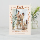 Feestelijke Merry Christmas Boho Bow Ribbon 5 Foto Feestdagenkaart (Staand voorkant)
