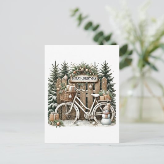 Feestelijke Merry Christmas Country Shed fiets Feestdagenkaart (Staand voorkant)
