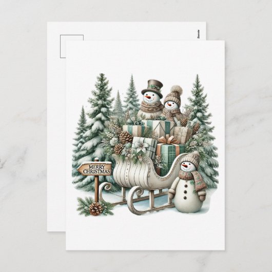 Feestelijke Merry Christmas Country sneeuwman slee Feestdagenkaart (Voorkant / Achterkant)