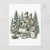 Feestelijke Merry Christmas Country sneeuwman slee Feestdagenkaart (Voorkant)