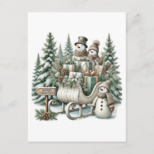 Feestelijke Merry Christmas Country sneeuwman slee Feestdagenkaart (Voorkant)