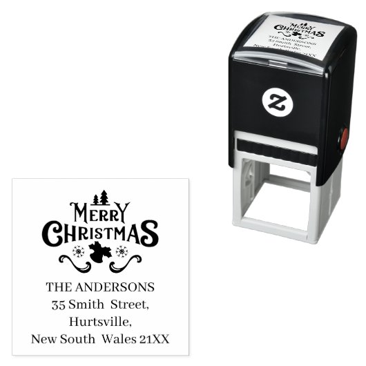 Feestelijke Merry Christmas Custom Address Zelfinktende Stempel (In situ)