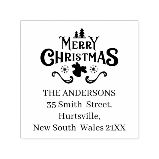 Feestelijke Merry Christmas Custom Address Zelfinktende Stempel (Design)