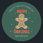 Feestelijke Merry Christmas Gingerbread Man Bakken Ronde Sticker<br><div class="desc">Feestelijke Merry Christmas Gingerbread Man Bakken Classic Ronde Sticker. Personaliseer met uw eigen tekst/bericht</div>