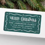 Feestelijke Merry Christmas pine groen retour adre Etiket<br><div class="desc">Pine groen en wit of een kleur retour adres labels met de tekst "Merry Christmas" in een feestelijk lettertype en uw retour adres hieronder omgeven door een  rand met sterren. Met het gereedschap Aanpassen kunt u de achtergrond-,  rand- en lettertypekleuren wijzigen in elke gewenste kleur.</div>