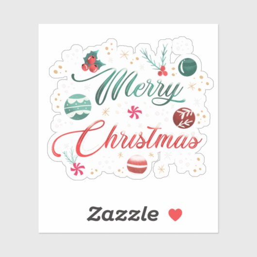 Feestelijke Merry Christmas Typografie met Ornamen Sticker (Vel)