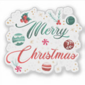Feestelijke Merry Christmas Typografie met Ornamen Sticker (Voorkant)