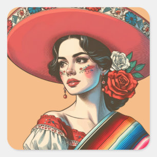 Feestelijke Mexicaanse Fiesta Party Favoriet Vierkante Sticker