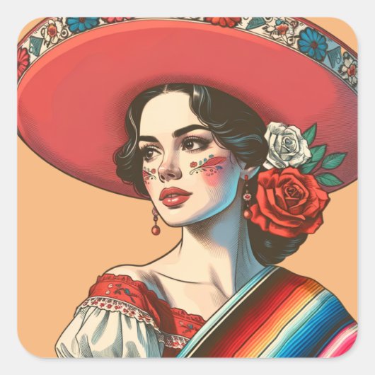 Feestelijke Mexicaanse Fiesta Party Favoriet Vierkante Sticker (Voorkant)