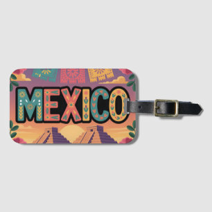 Feestelijke Mexicaanse illustratie met piramides Bagagelabel