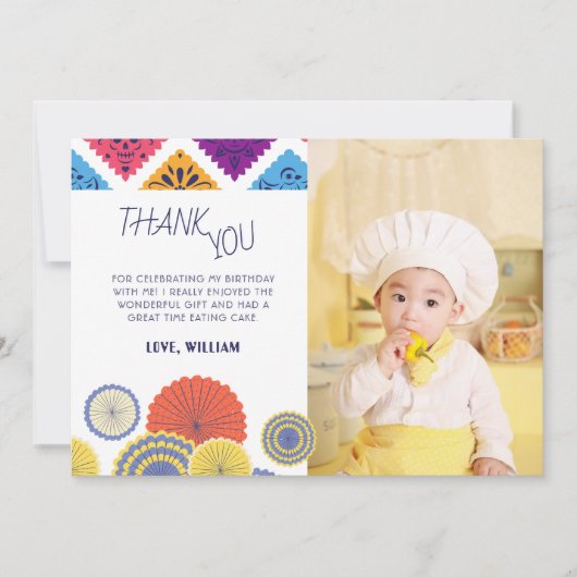 Feestelijke Mexicaanse Papier Fan Foto Kind Dank u Kaart (Voorkant)
