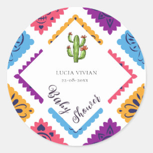Feestelijke Mexicaanse papieren waaier Cactus Baby Ronde Sticker