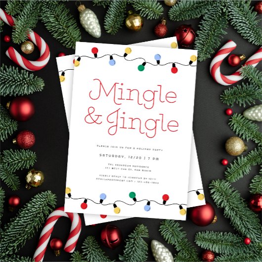 Feestelijke Mingle & Jingle Christmas Lights Party Kaart