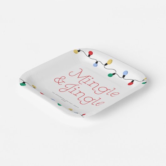 Feestelijke Mingle & Jingle Kleurrijke Kerstverlic Papieren Bordje (Gebogen)