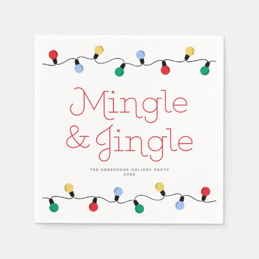 Feestelijke Mingle & Jingle Kleurrijke Kerstverlic Servet (Voorkant)