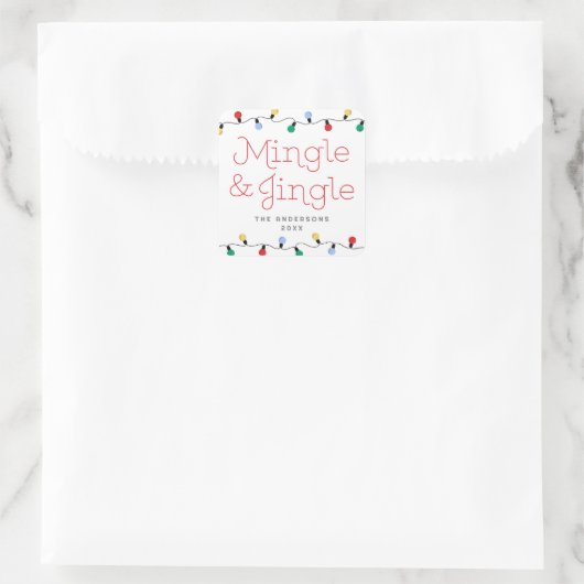Feestelijke Mingle & Jingle Kleurrijke Kerstverlic Vierkante Sticker (Tas)