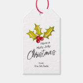 Feestelijke Minimal Holly Berries Whimsical Christ Cadeaulabel (Voorkant)