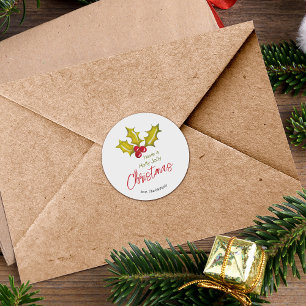 Feestelijke Minimal Holly Berries Whimsical Christ Ronde Sticker