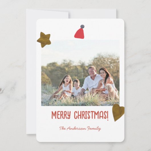 Feestelijke Minimale Gouden Hart Ster Kerst Foto Feestdagenkaart (Voorkant)