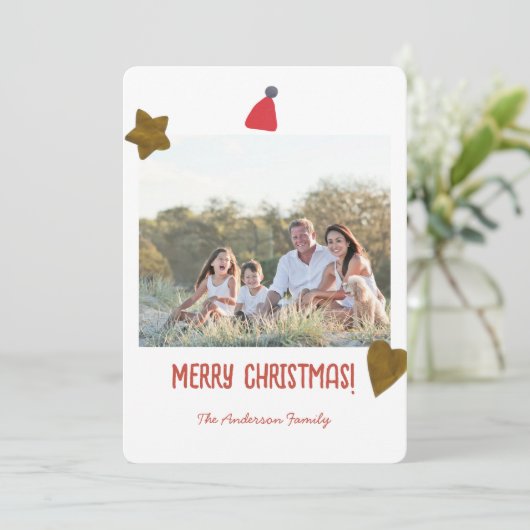 Feestelijke Minimale Gouden Hart Ster Kerst Foto Feestdagenkaart (Staand voorkant)