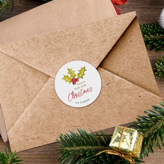 Feestelijke Minimale Hulstbessen Whimsische Kerstm Ronde Sticker