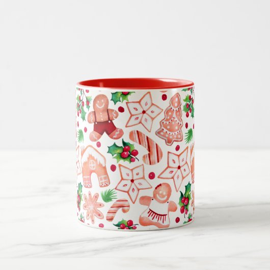 Feestelijke minimale peperkoek Cookie Kerstmis Tweekleurige Koffiemok (Center)