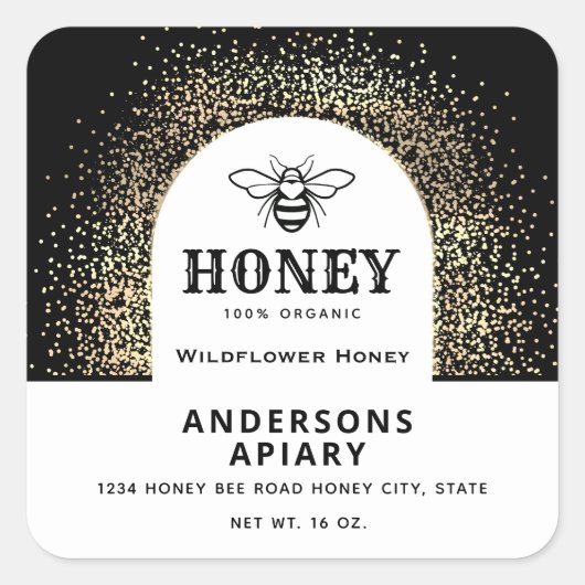 Feestelijke Minimalistische Moderne gouden honingb Vierkante Sticker (Voorkant)
