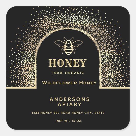 Feestelijke Minimalistische Moderne gouden honingb Vierkante Sticker (Voorkant)