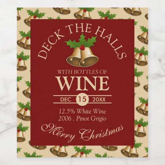 Feestelijke Mistletoe Bells Kerstmis Wijn Etiket (Enkel label)