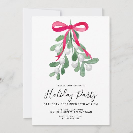 Feestelijke Mistletoe Holiday Party Kaart (Voorkant)