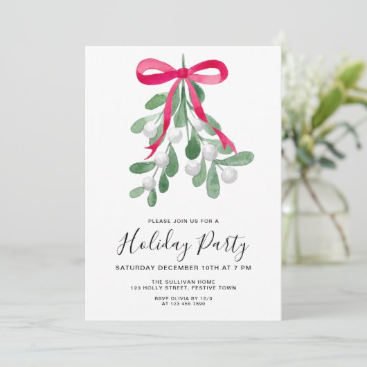 Feestelijke Mistletoe Holiday Party Kaart (Staand voorkant)