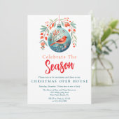 Feestelijke Mistletoe Vintage Kerst Open Huis Kaart (Staand voorkant)