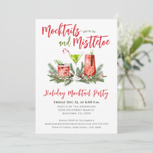 Feestelijke Mocktails & Mistletoe Kaart (Staand voorkant)
