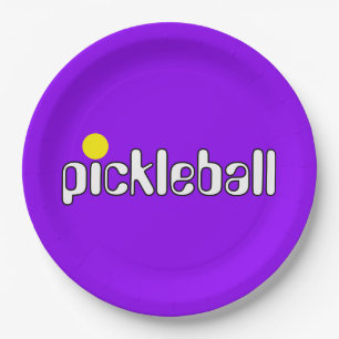 Feestelijke Mod PICKLEBALL tekst Paarse achtergron Papieren Bordje