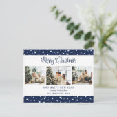 Feestelijke Modern Blue 3 Photo Collage Sterren Feestdagenkaart (Staand voorkant)