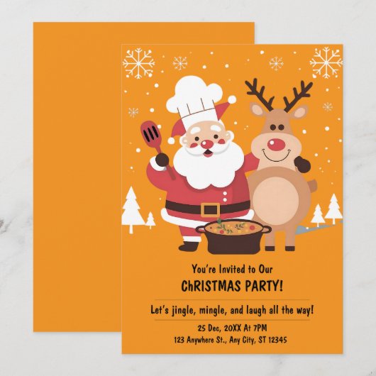 Feestelijke Modern Funny Schattigee Kerstuitnodigi Kaart (Voorkant / Achterkant)