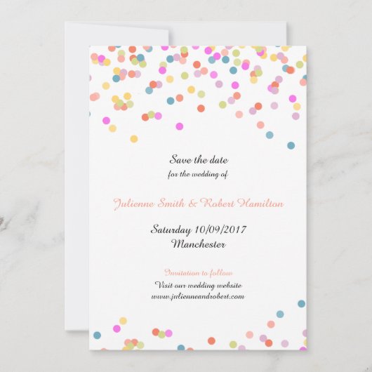 Feestelijke moderne Confetti bruiloft Save the Dat Save The Date (Voorkant)
