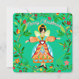 Feestelijke Moderne Folk Engel Tangerine Plat Feestdagenkaart