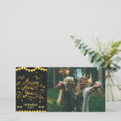 Feestelijke Moderne Gelukkig Nieuwjaar Zwart & Gou Feestdagenkaart (Staand voorkant)