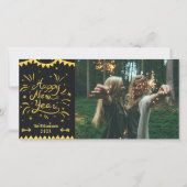 Feestelijke Moderne Gelukkig Nieuwjaar Zwart & Gou Feestdagenkaart (Voorkant)