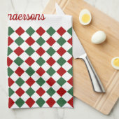 Feestelijke moderne groene en rode kerst theedoek (Quarter Fold)