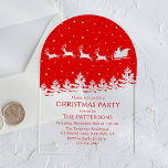 Feestelijke moderne kerstfeest Santa Red Acryl Uitnodigingen<br><div class="desc">Festive Modern Christmas Party Santa Red Christmas Party Acrylic Invitations beschikt over een silhouet van de kerstman vliegen over herfsten als sneeuw met uw persoonlijke kerstfeest uitnodiging hieronder. Ontworpen door ©2024 Evco Feestdagen www.zazzle.com/store/evcoholidays</div>