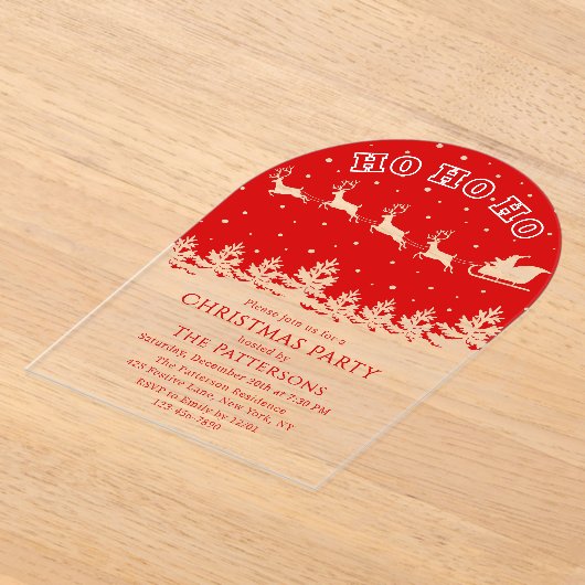 Feestelijke moderne kerstfeest Santa Red Acryl Uitnodigingen (Laagn)