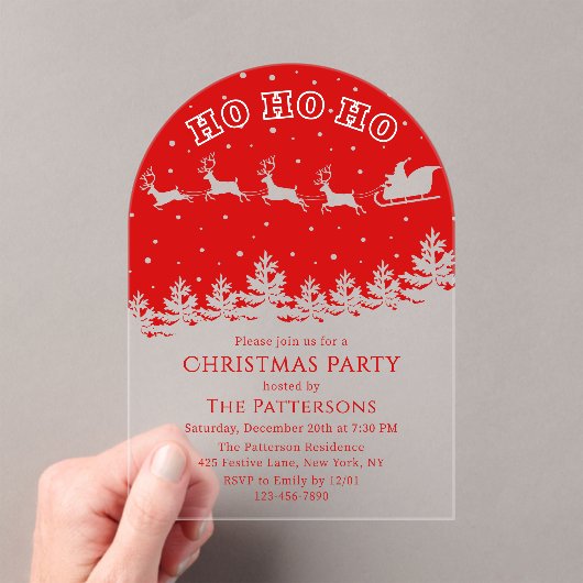 Feestelijke moderne kerstfeest Santa Red Acryl Uitnodigingen (Insitu (Draagbaar))