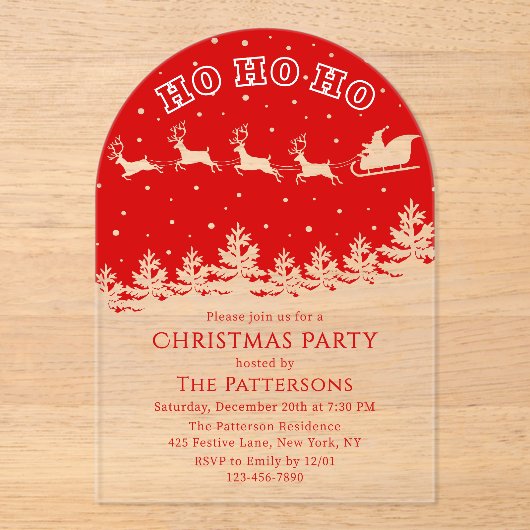 Feestelijke moderne kerstfeest Santa Red Acryl Uitnodigingen (Voorkant)