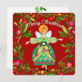 Feestelijke moderne roodharige folk engel flat feestdagenkaart (Voorkant / Achterkant)