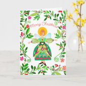 Feestelijke moderne roodharige folk engel kerst kaart (Gele Bloem)